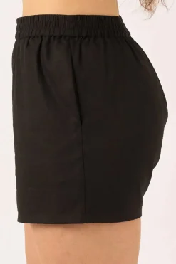 Linen Blend Pull On Short - Black