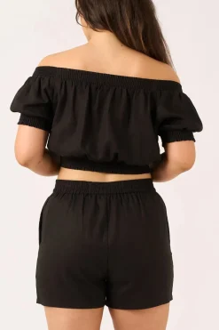 Linen Blend Pull On Short - Black