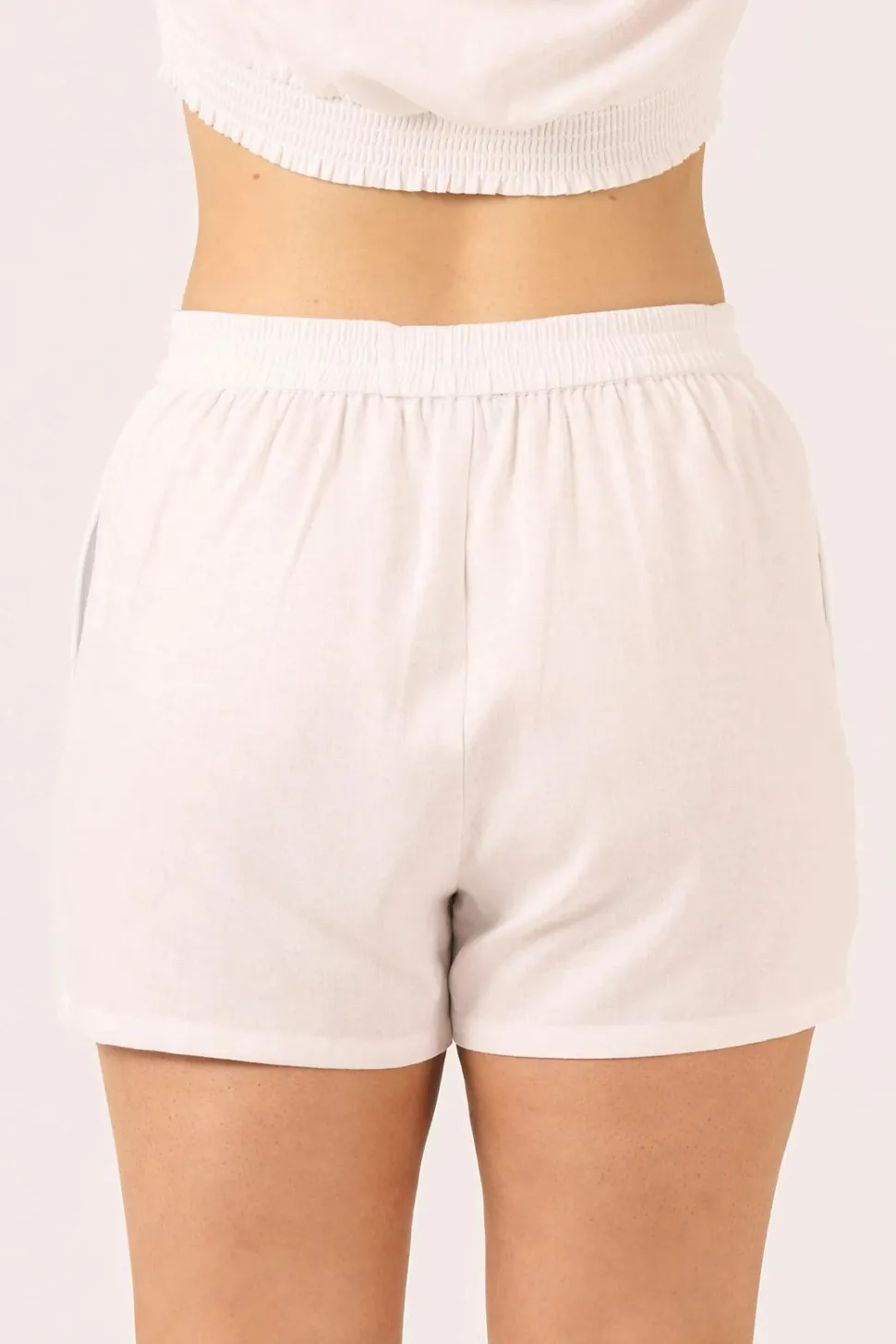 Linen Blend Pull On Short - White