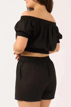 Linen Blend Pull On Short - Black