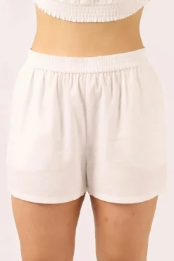Linen Blend Pull On Short - White
