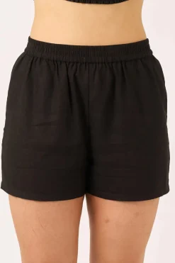 Linen Blend Pull On Short - Black