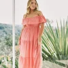 Linen Blend Shirred Ruffle Maxi Dress - Bubblegum Pink