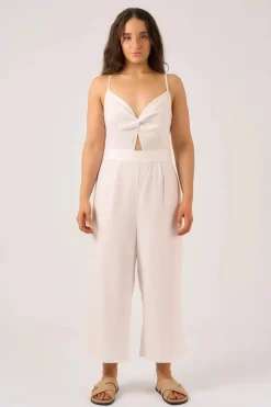 Linen Blend Twist Front Jumpsuit - White