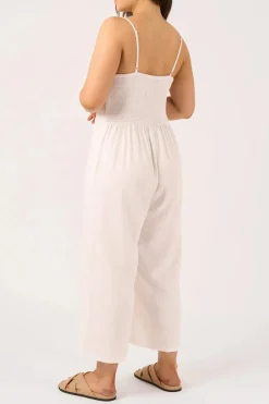 Linen Blend Twist Front Jumpsuit - White
