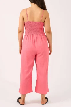 Linen Blend Twist Front Jumpsuit - Bubblegum Pink