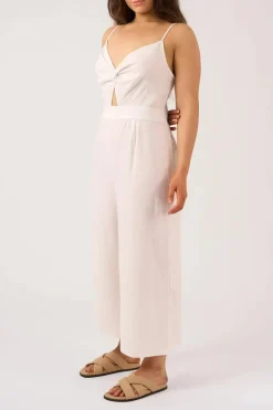 Linen Blend Twist Front Jumpsuit - White