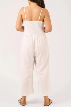 Linen Blend Twist Front Jumpsuit - White