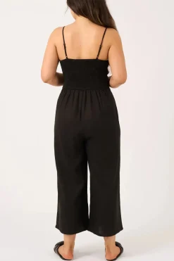 Linen Blend Twist Front Jumpsuit - Black