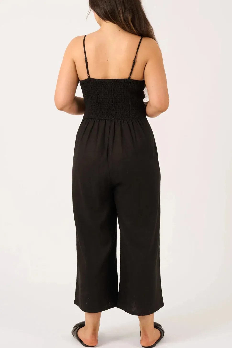 Linen Blend Twist Front Jumpsuit - Black