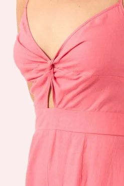 Linen Blend Twist Front Jumpsuit - Bubblegum Pink