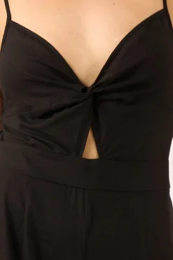 Linen Blend Twist Front Jumpsuit - Black