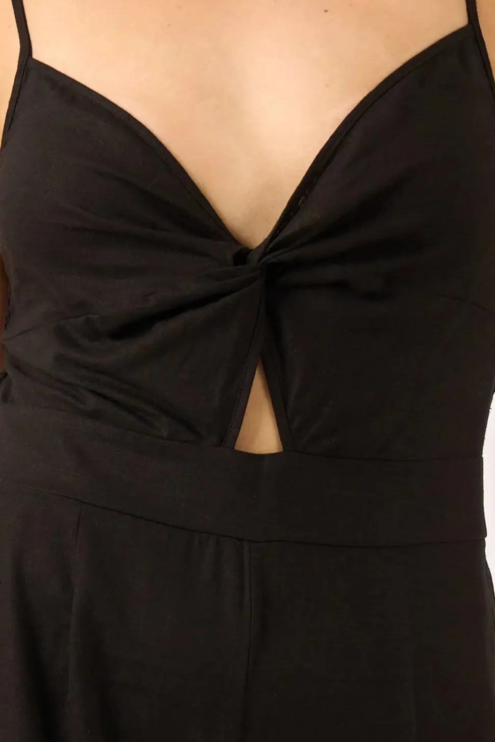 Linen Blend Twist Front Jumpsuit - Black