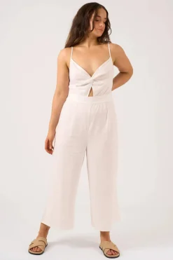 Linen Blend Twist Front Jumpsuit - White