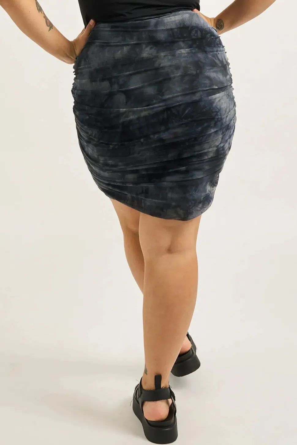 Net Mesh Ruched Mini Skirt - Dark And Moody