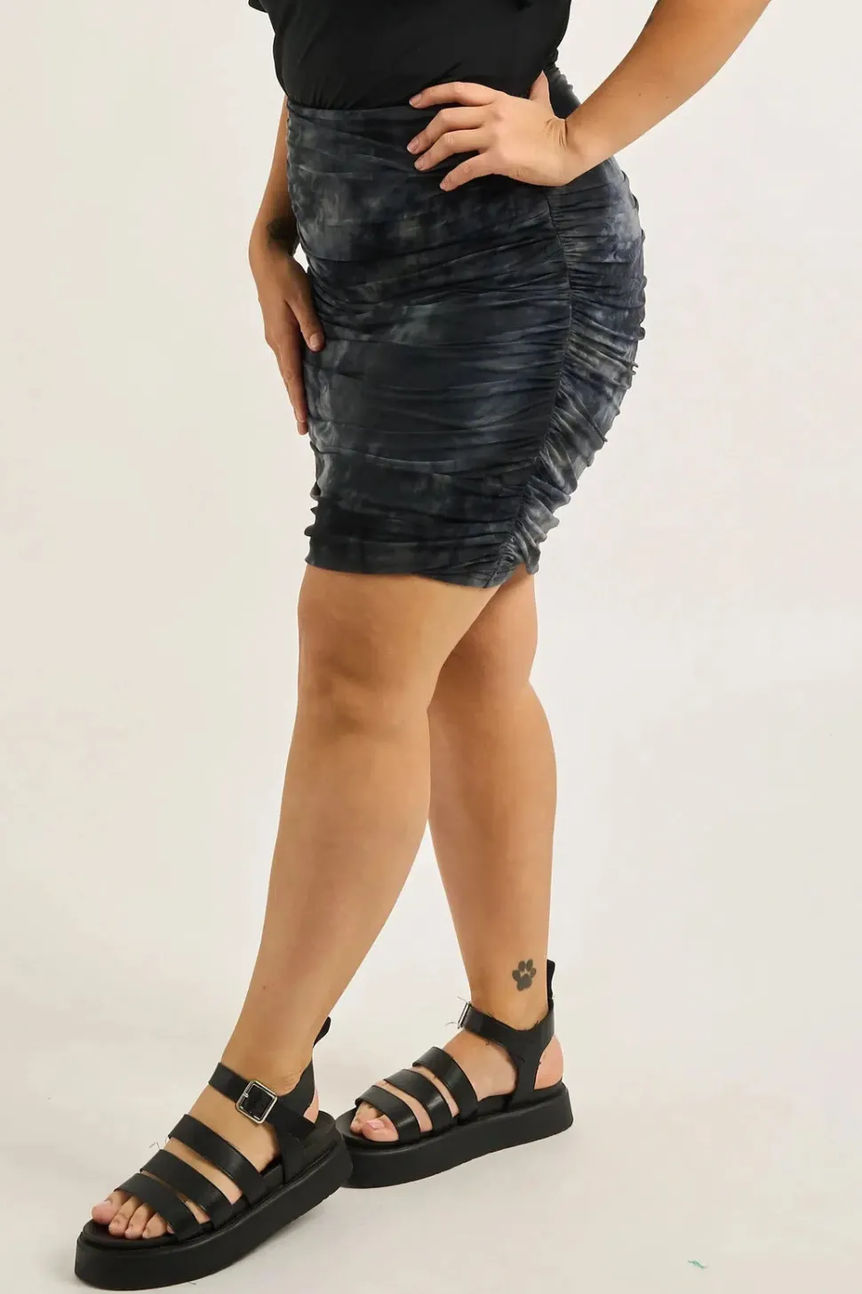 Net Mesh Ruched Mini Skirt - Dark And Moody