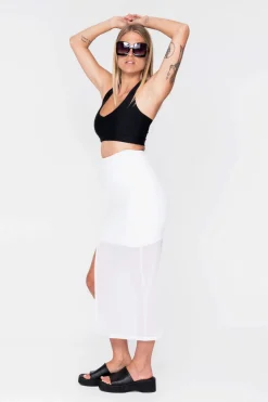 Net Midi Skirt W/ Side Split - White