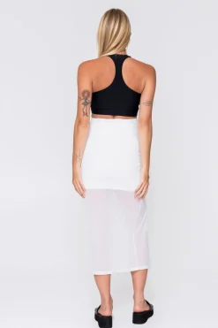 Net Midi Skirt W/ Side Split - White