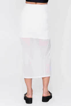 Net Midi Skirt W/ Side Split - White
