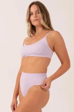 Pastel Lilac Rib Seam Free - High Waist, High Leg Bikini Briefs