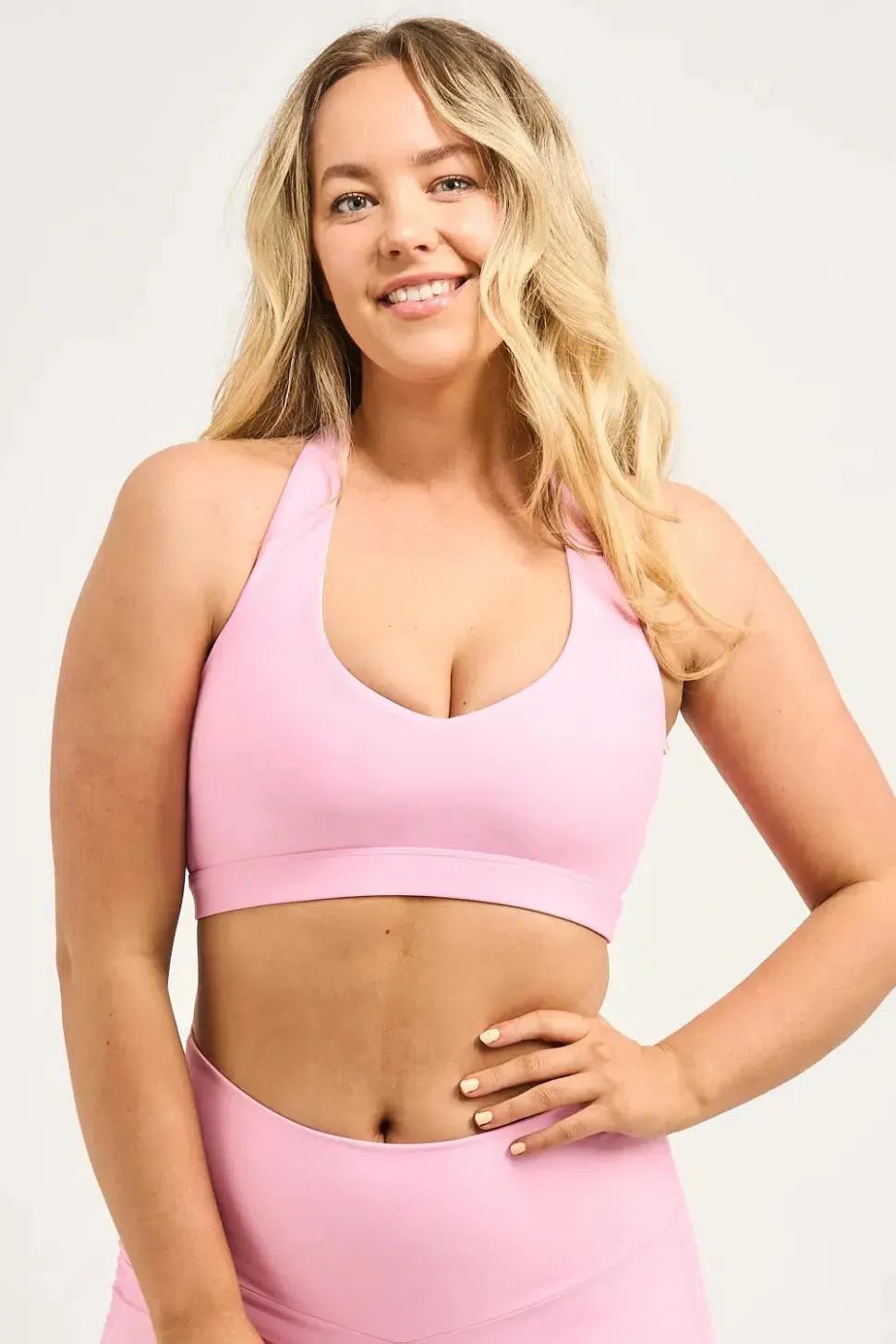 Pastel Pink Performance - Deep V Crop