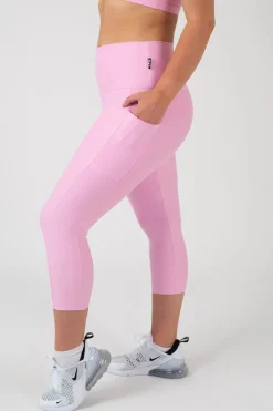 Pastel Pink Performance - Panel Pocket High Waisted Capri Leggings