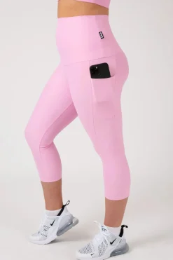 Pastel Pink Performance - Panel Pocket Extra High Waisted Capri Leggings