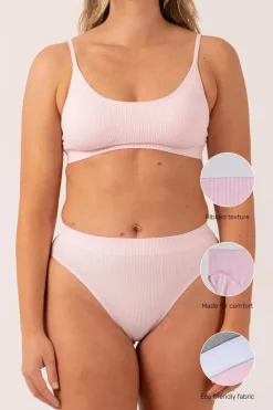 Pastel Pink Rib Seam Free - High Waist Bikini Briefs