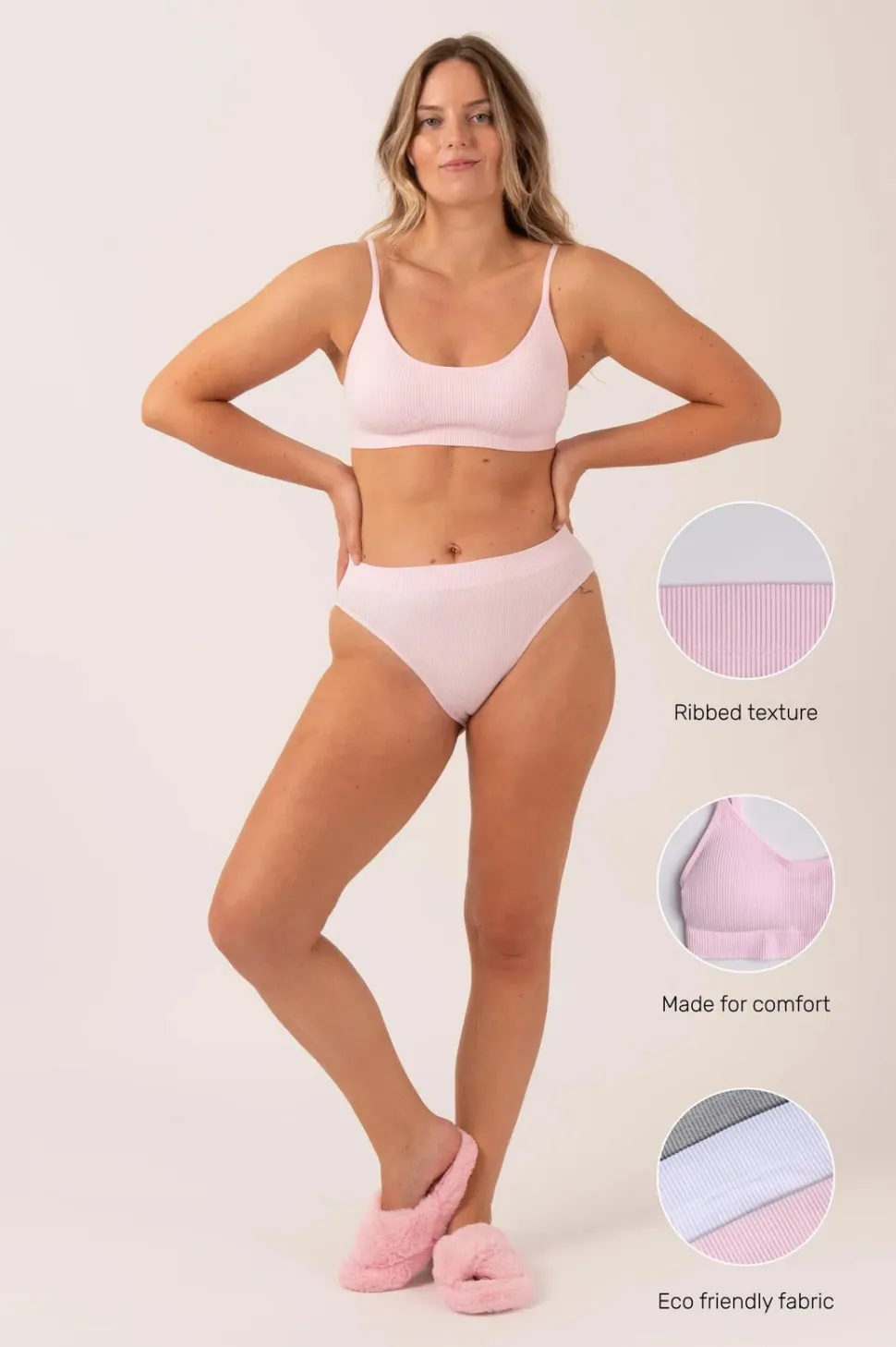 Pastel Pink Rib Seam Free - Strappy Bralette