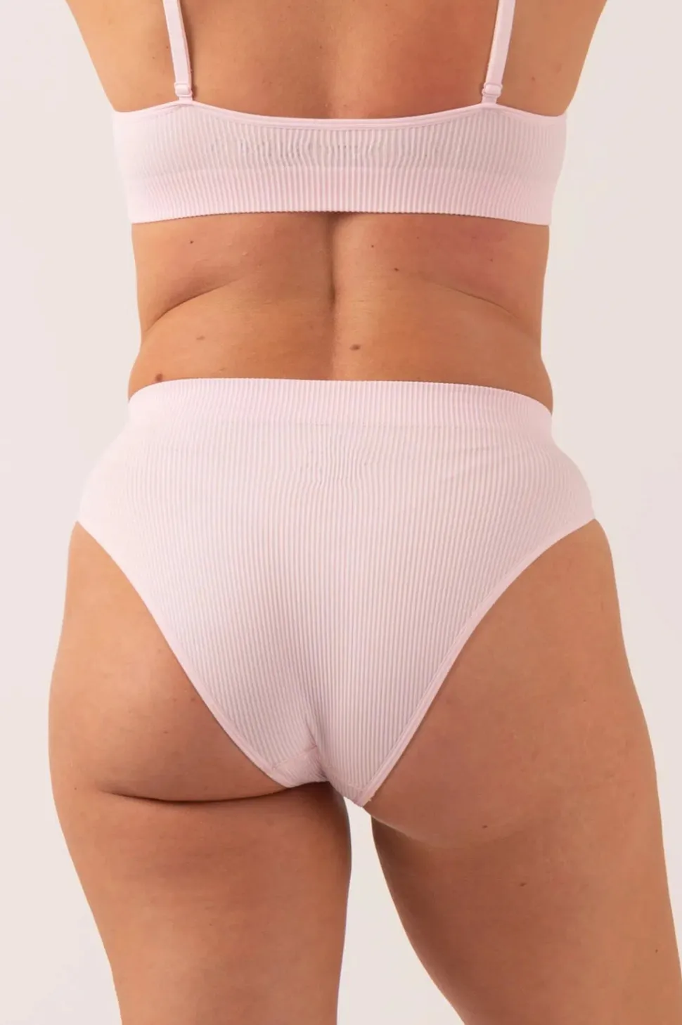 Pastel Pink Rib Seam Free - High Waist Bikini Briefs