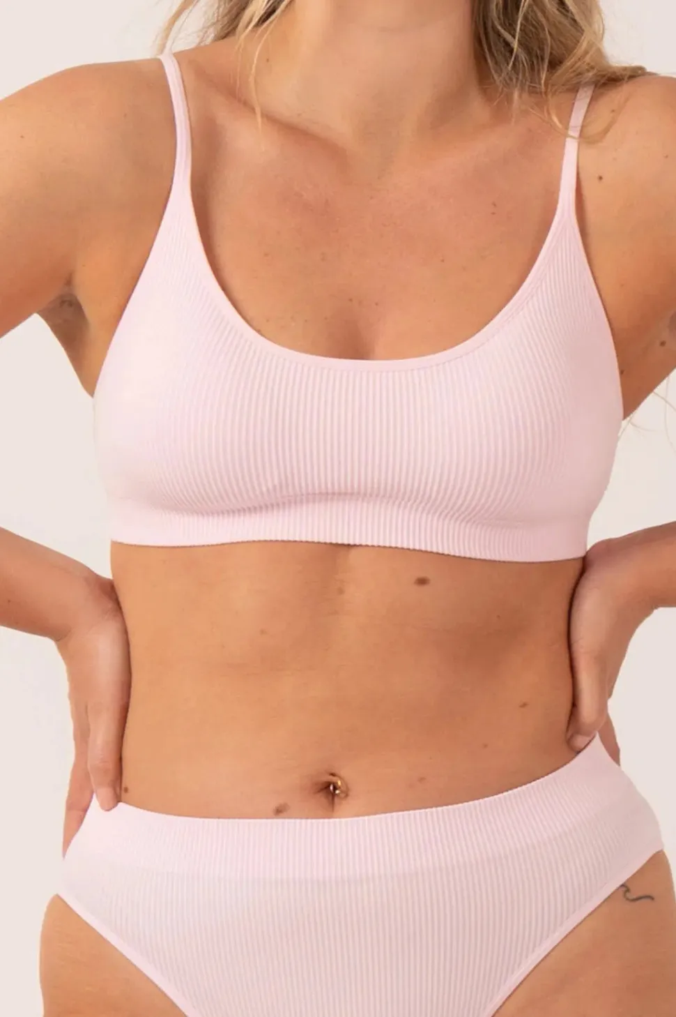 Pastel Pink Rib Seam Free - Strappy Bralette