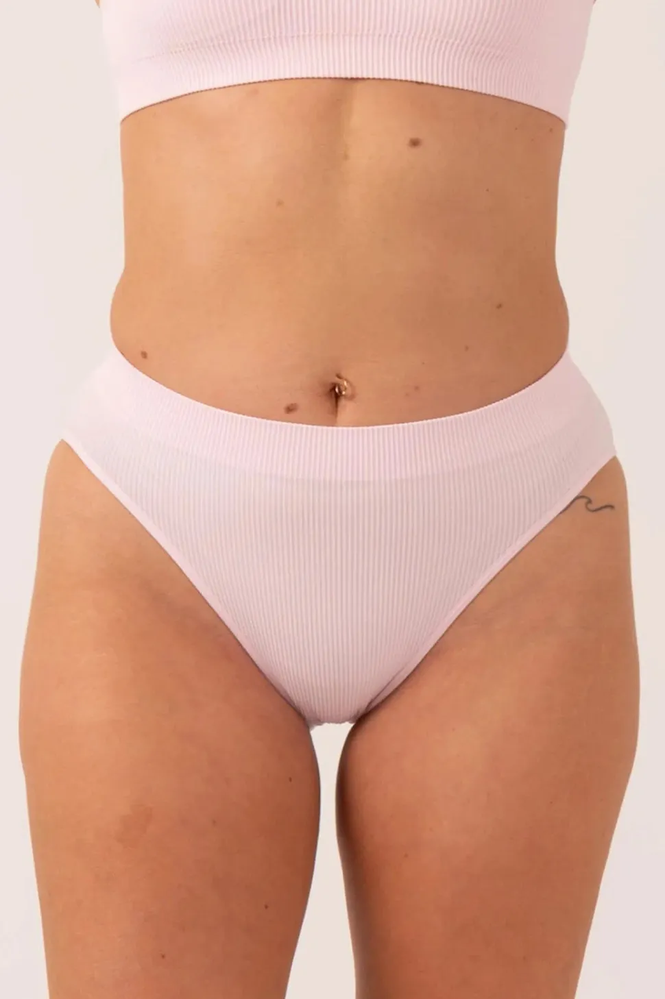Pastel Pink Rib Seam Free - High Waist Bikini Briefs