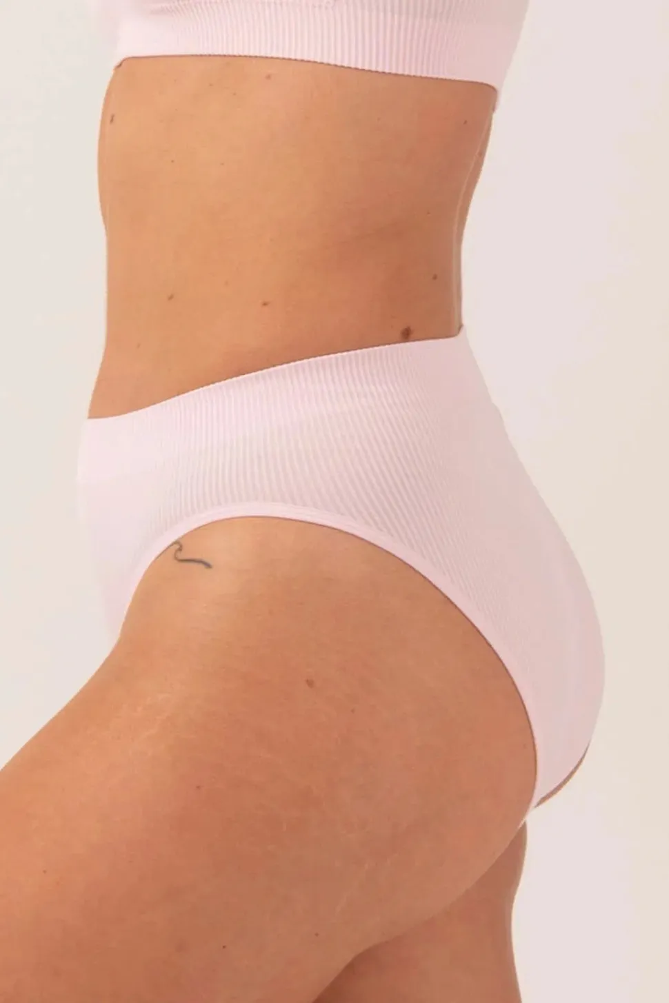Pastel Pink Rib Seam Free - High Waist Bikini Briefs