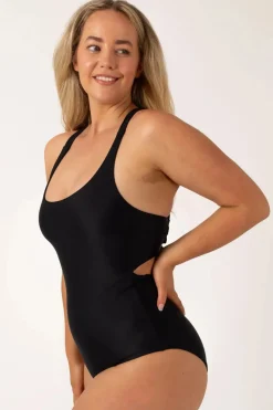 Performance Cross Over One Piece W/ Extra Coverage Bottoms - Black