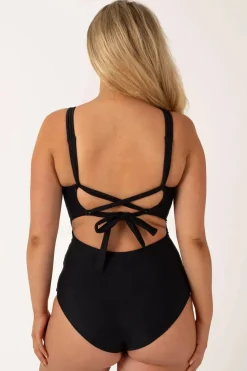 Performance Cross Over One Piece W/ Extra Coverage Bottoms - Black
