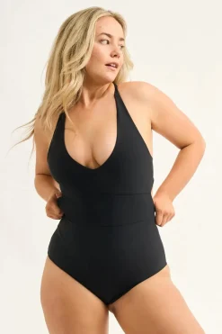 Performance Deep V One Piece W/ Extra Coverage Bottoms - Black