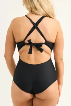 Performance Deep V One Piece W/ Extra Coverage Bottoms - Black