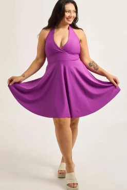 Performance Halter Comfort Crop Mini Dress - Purple