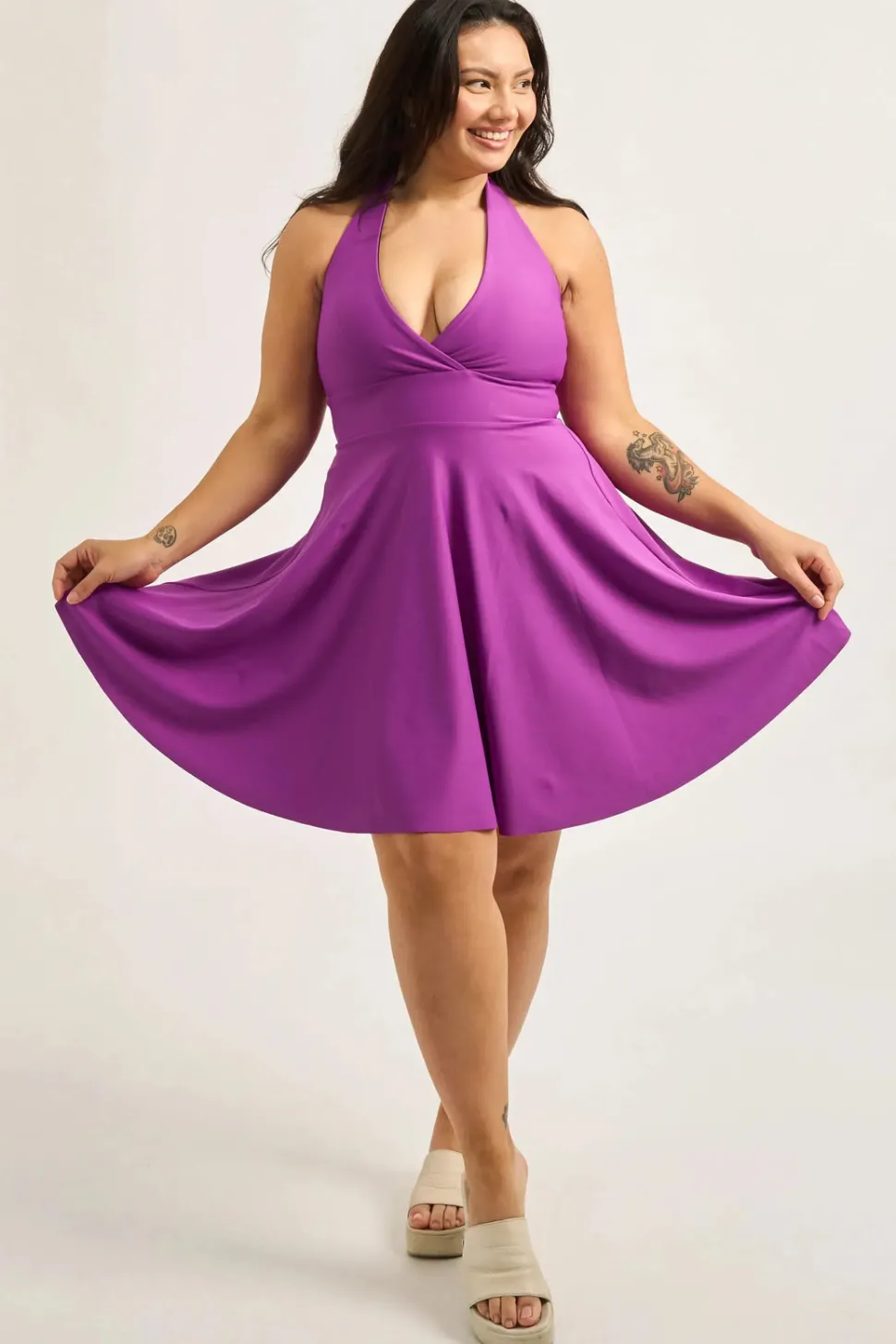Performance Halter Comfort Crop Mini Dress - Purple