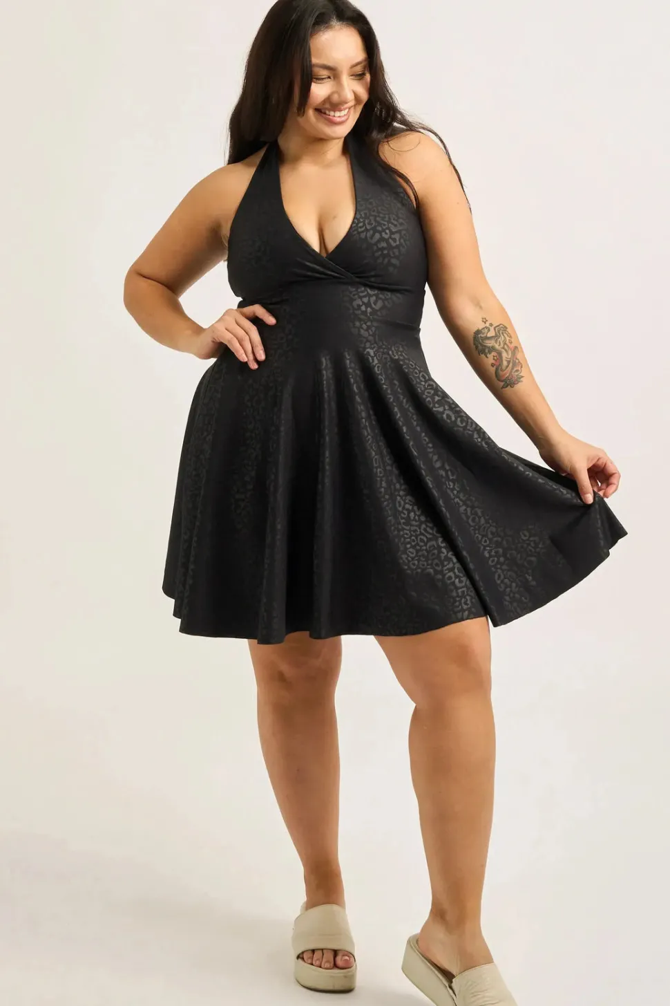 Performance Halter Comfort Crop Mini Dress - Black Exotic Touch Jag
