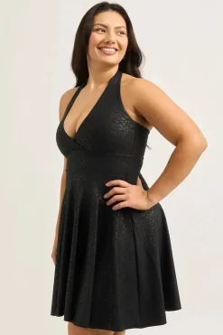 Performance Halter Comfort Crop Mini Dress - Black Exotic Touch Jag