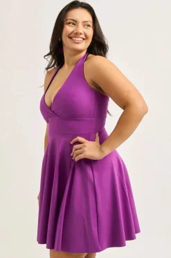 Performance Halter Comfort Crop Mini Dress - Purple