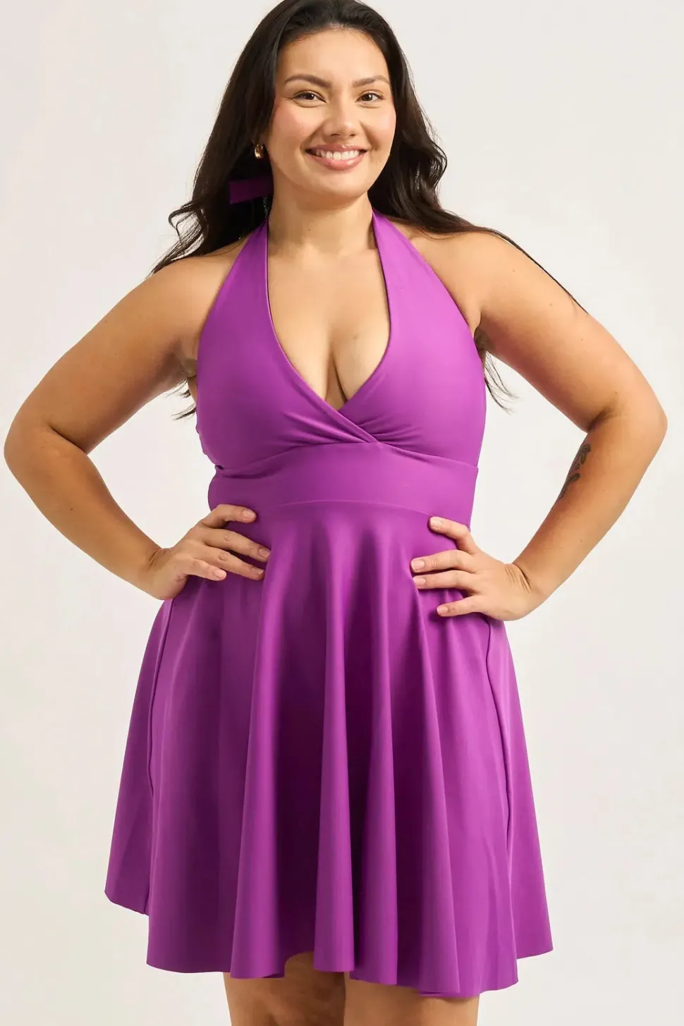 Performance Halter Comfort Crop Mini Dress - Purple