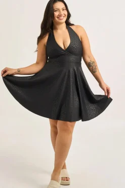 Performance Halter Comfort Crop Mini Dress - Black Exotic Touch Jag