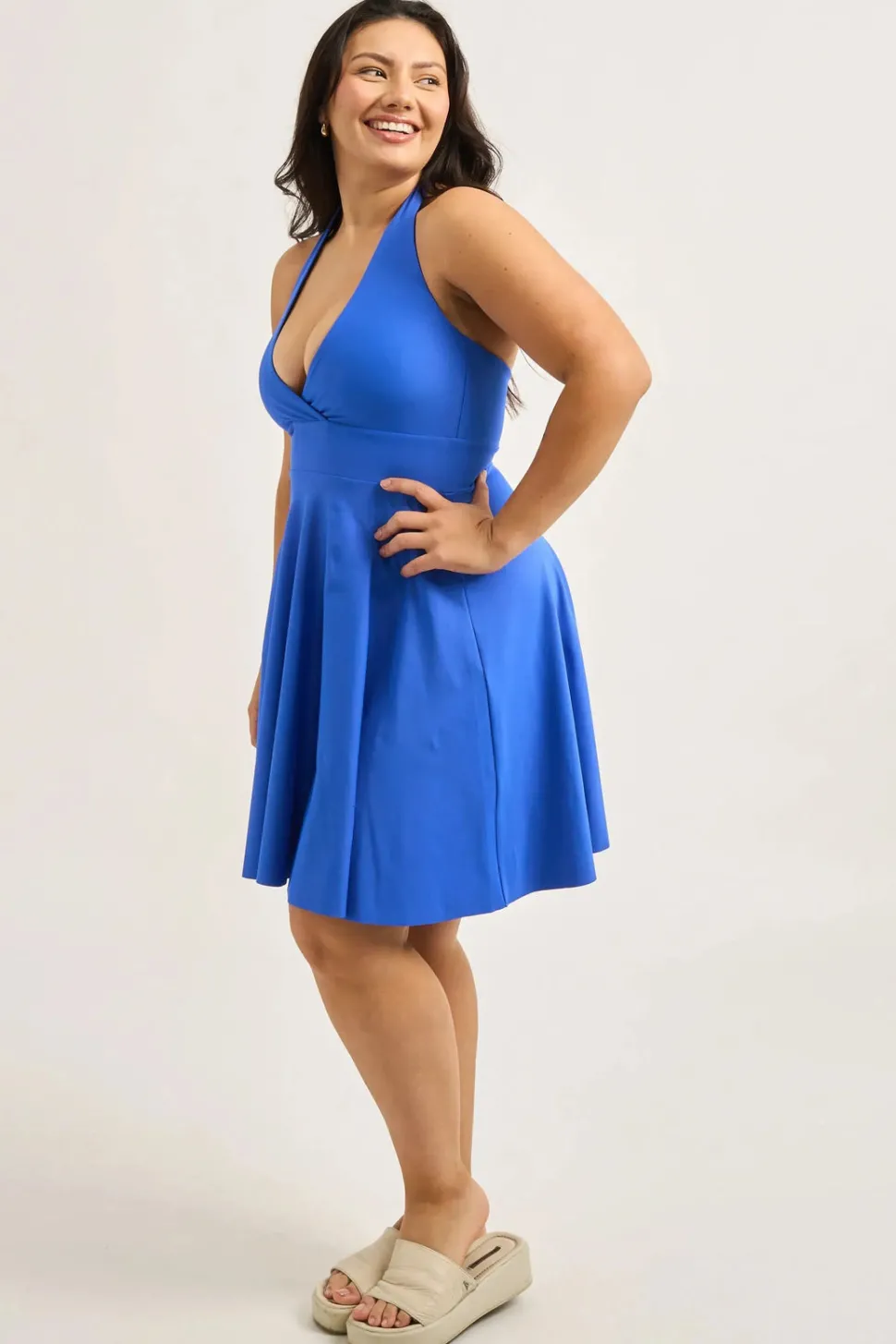 Performance Halter Comfort Crop Mini Dress - Electric Blue