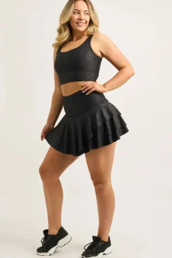 Performance High Waisted Ruffle Skort - Black Exotic Touch Jag