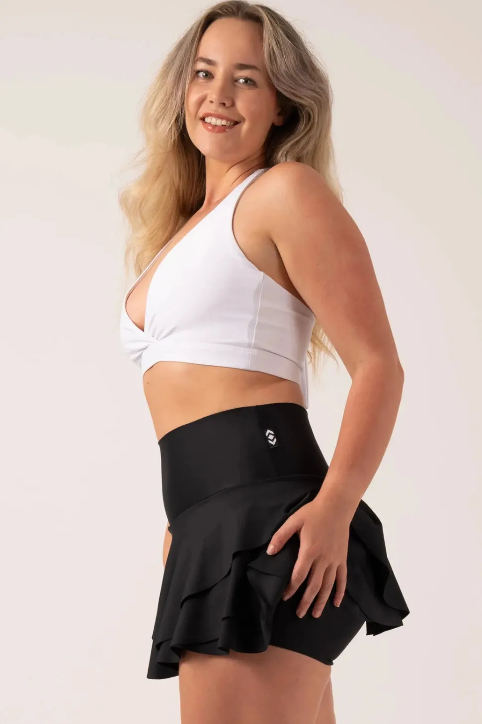 Performance High Waisted Ruffle Skort - Black