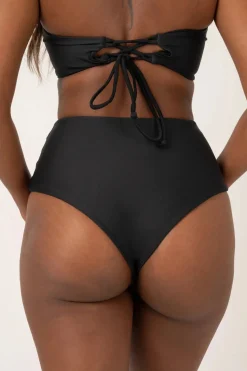 Performance High Waisted Cheeky Cut Bikini Bottoms - Black