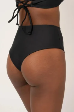 Performance High Waisted Cheeky Cut Bikini Bottoms - Black