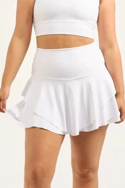 Performance High Waisted Ruffle Skort - White